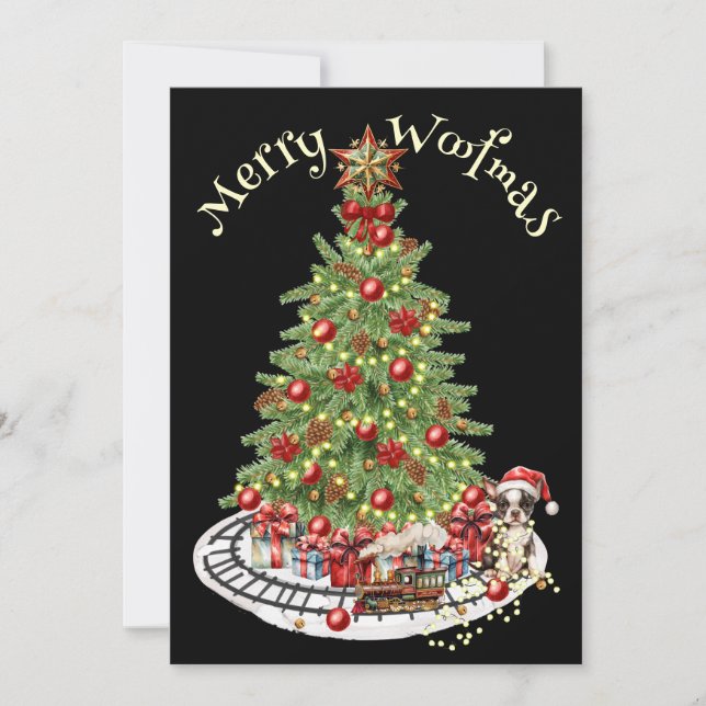 Cartes Pour Fêtes Annuelles Merry Woofmas Chien Design - Boston Terrier (Devant)