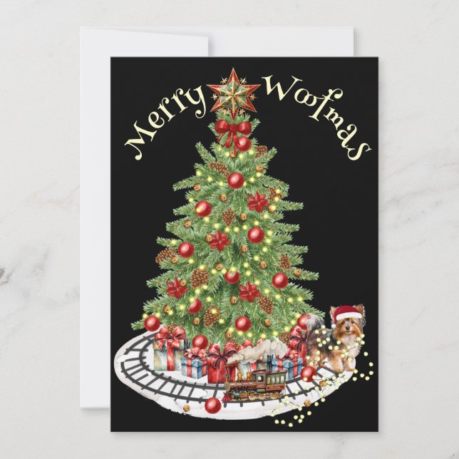 Cartes Pour Fêtes Annuelles Merry Woofmas Chien Design - Yorkie (Devant)