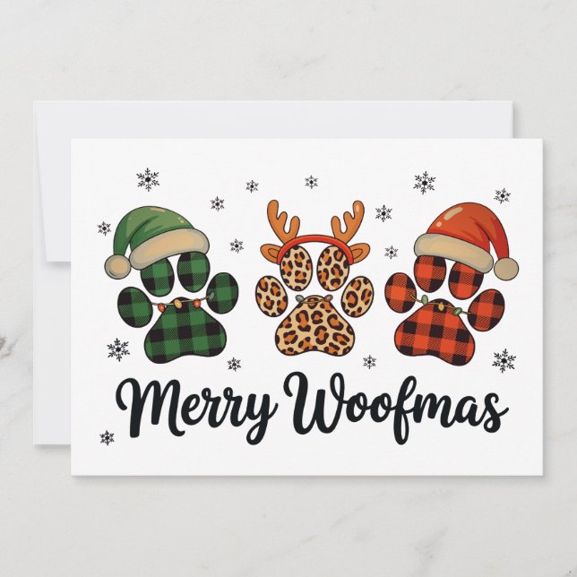 Cartes Pour Fêtes Annuelles Merry Woofmas Chien Paw Noël Mignons Lumières Noël (Devant)