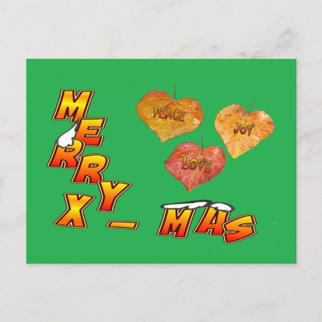 Cartes Pour Fêtes Annuelles Merry Xmas & 3 heart shaped leaves green Postcard (Devant)