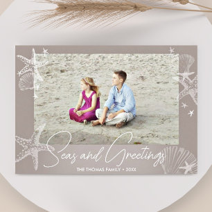 Cartes Pour Fêtes Annuelles Mers & Salutations Chic Neutre Photo Plage Étoile