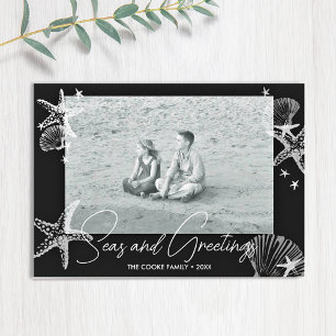 Cartes Pour Fêtes Annuelles Mers & Salutations Photo noir et blanc Plage