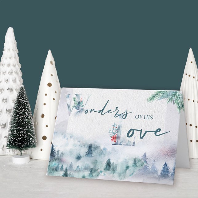 Cartes Pour Fêtes Annuelles Merveilles de son amour aquarelle Forêt de pins (Wonders of his Love holiday card available professionally printed or as printable digital download)
