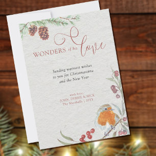 Cartes Pour Fêtes Annuelles Merveilles de son Amour Noël Rouge-gorge et Pin