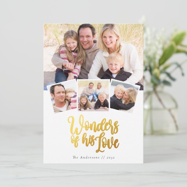 Cartes Pour Fêtes Annuelles Merveilles de son Love Gold Foil Photo Collage (Debout devant)