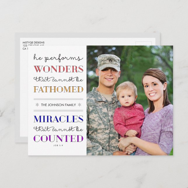 Cartes Pour Fêtes Annuelles Merveilles et Miracles Noël (Devant / Derrière)