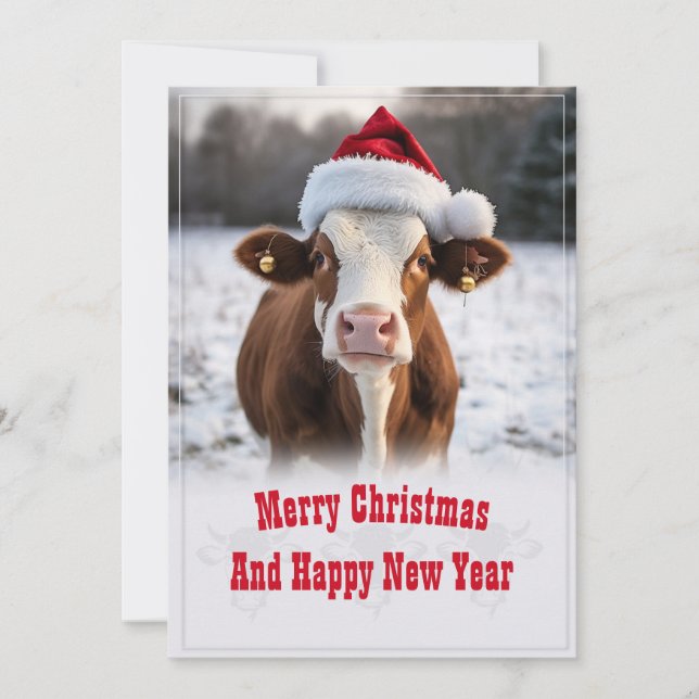 Cartes Pour Fêtes Annuelles Merveilleuse vache de Noël (Devant)