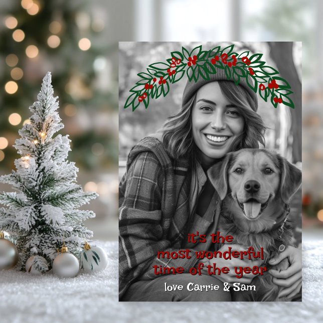 Cartes Pour Fêtes Annuelles Merveilleux Garland Wreath CUSTOM PHOTO Noël (Wonderful Garland Wreath CUSTOM PHOTO Christmas Holiday Card
)