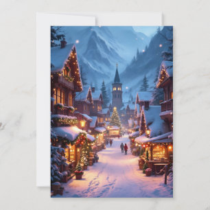 Cartes Pour Fêtes Annuelles Merveilleux marché de Noël dans un village de mont