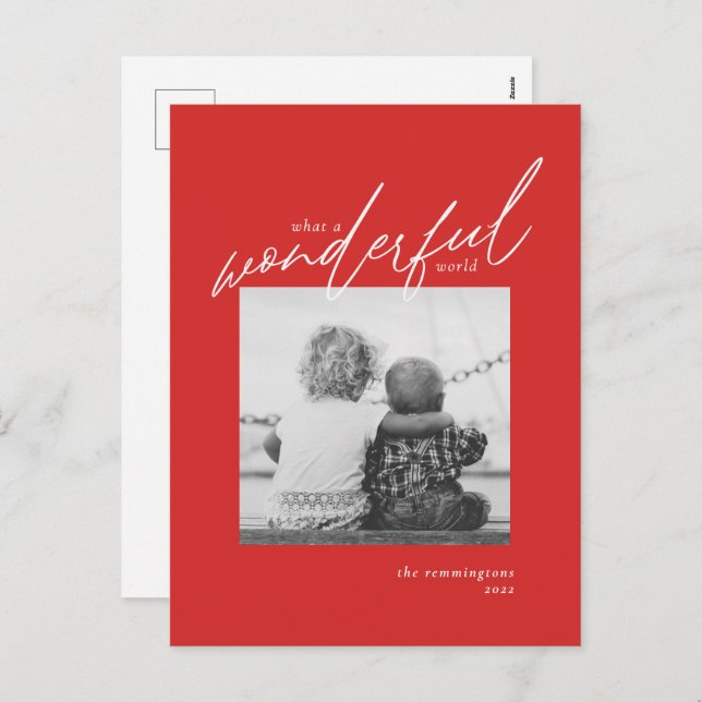 Cartes Pour Fêtes Annuelles Merveilleux Monde Simple Photo Noël Fête Rouge (Devant / Derrière)