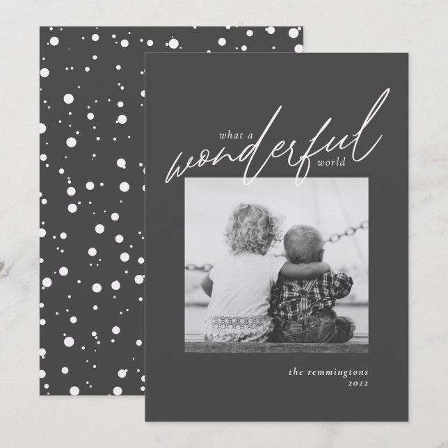 Cartes Pour Fêtes Annuelles Merveilleux Monde Simple Photo Noël Kraft noir (Devant / Derrière)