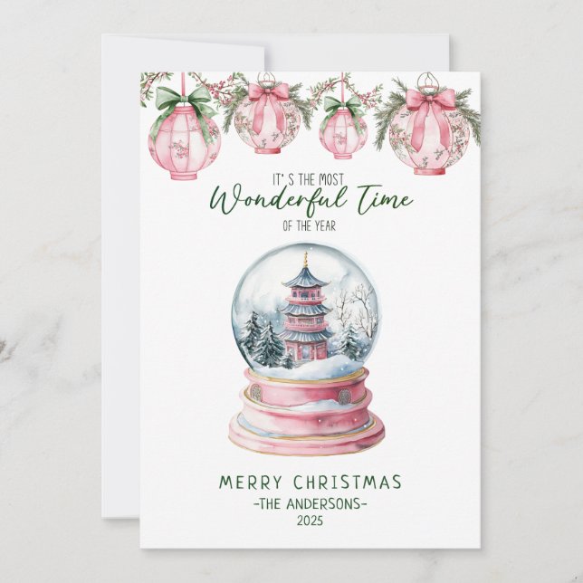 Cartes Pour Fêtes Annuelles Merveilleux temps de l'année Asian Snow Globe Noël (Devant)