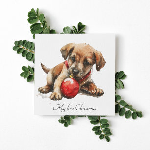 Cartes Pour Fêtes Annuelles Mes premiers noël, mignon chiot personnalisable