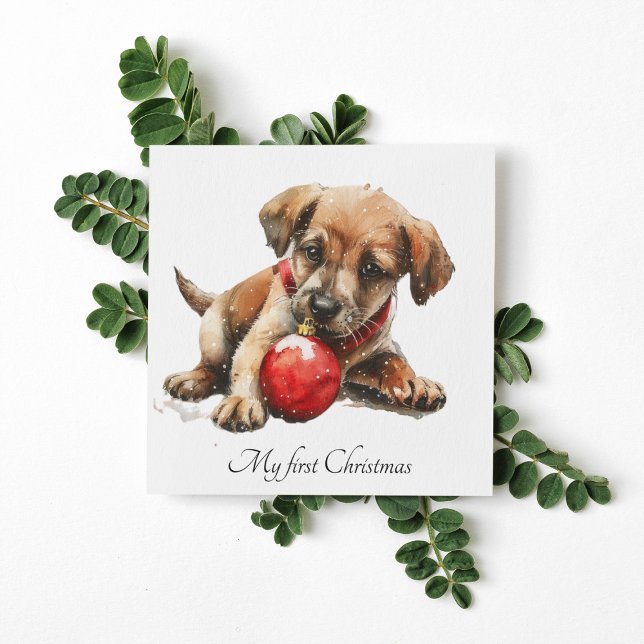 Cartes Pour Fêtes Annuelles Mes premiers noël, mignon chiot personnalisable (Créateur téléchargé)