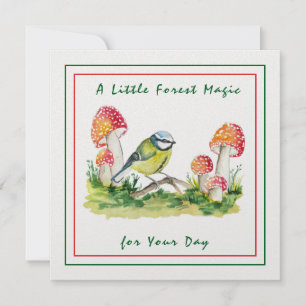 Cartes Pour Fêtes Annuelles Mésange bleue et Amanite tue-mouches Aquarelle