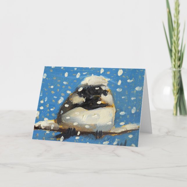 Cartes Pour Fêtes Annuelles Mésange en hiver avec des flocons de neige (Devant)