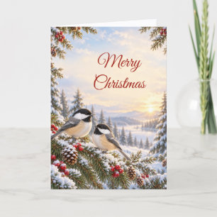 Cartes Pour Fêtes Annuelles Mésanges de Noël Épinette neige Hiver Baies