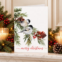 Mésanges d'hiver Baies de pin Joyeux Noël