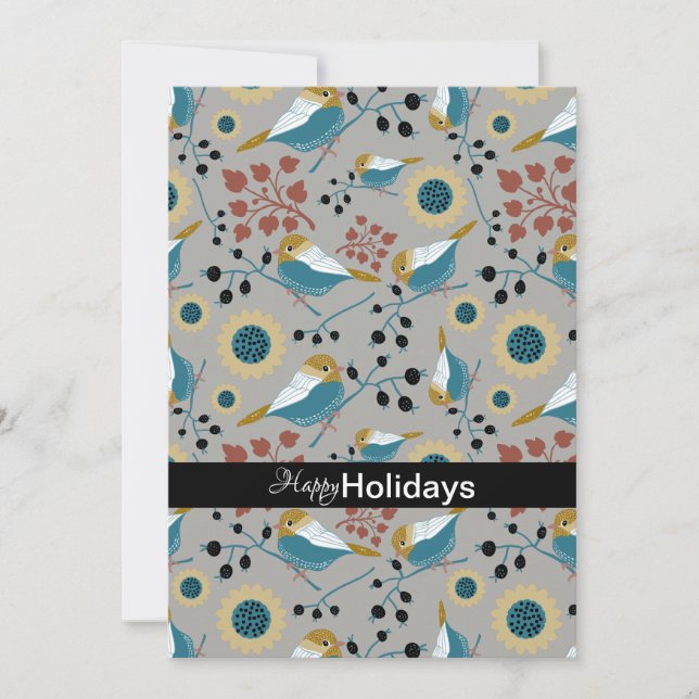 Cartes Pour Fêtes Annuelles Mésanges douces et mignonnes avec des baies (Devant)