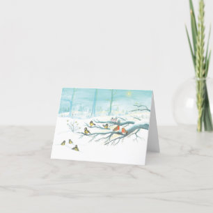 Cartes Pour Fêtes Annuelles Mésanges, rouges-gorges & paysage hivernal