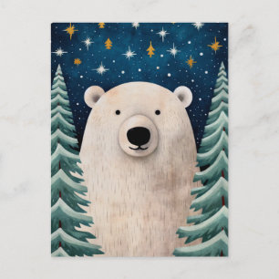 Cartes Pour Fêtes Annuelles Message de Noël Blanc Ours Pine Trees