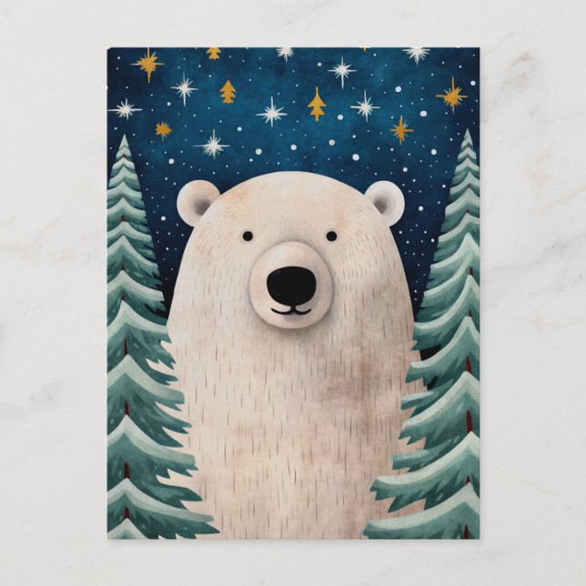 Cartes Pour Fêtes Annuelles Message de Noël Blanc Ours Pine Trees (Devant)