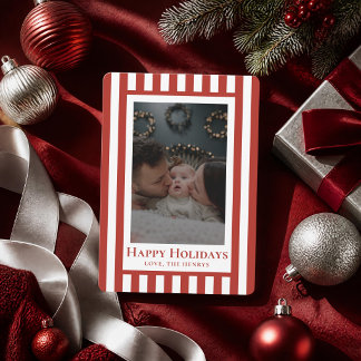 Cartes Pour Fêtes Annuelles Message de Noël classique avec photo et rayures fa