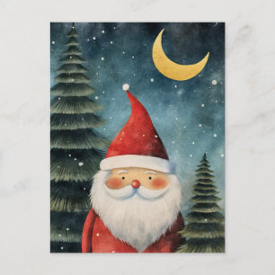 Cartes Pour Fêtes Annuelles Message de Noël Père Noël Nuit Neige Lune