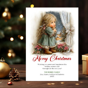 Cartes Pour Fêtes Annuelles Message de Noël Petite Fille Mignonne Scène de Fêt