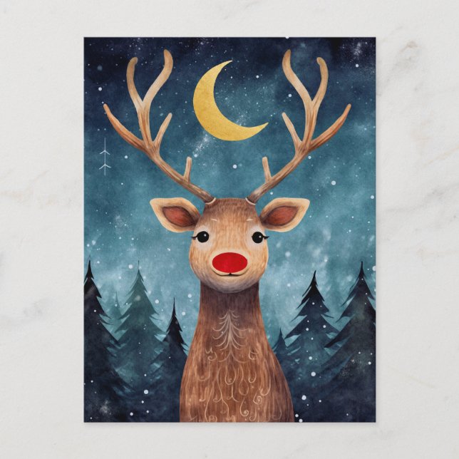 Cartes Pour Fêtes Annuelles Message de Noël Reindeer Night Moon (Devant)