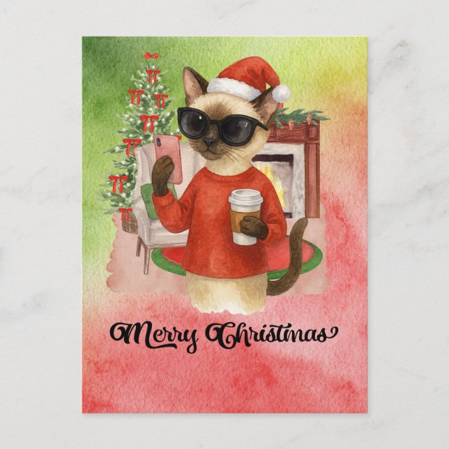 Cartes Pour Fêtes Annuelles Message d'envoi de chats de Siamese Joyeux Noël (Devant)