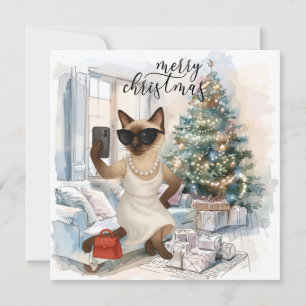 Cartes Pour Fêtes Annuelles Message d'envoi de chats de Siamese Joyeux Noël