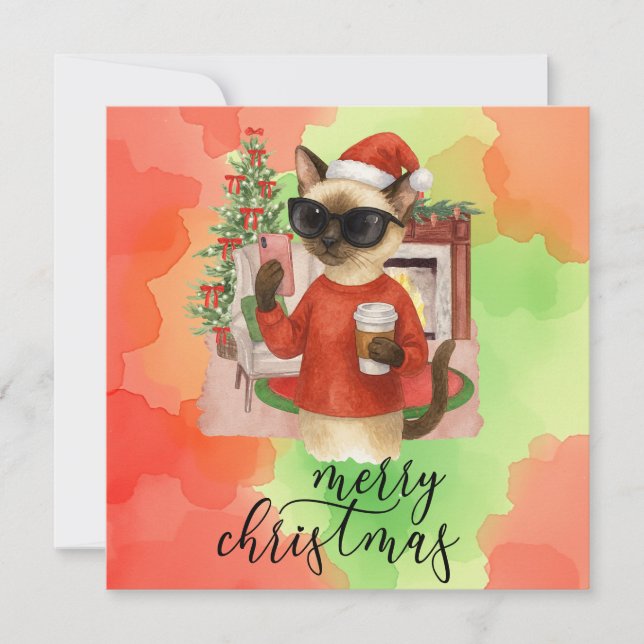 Cartes Pour Fêtes Annuelles Message d'envoi de chats de Siamese Joyeux Noël (Devant)