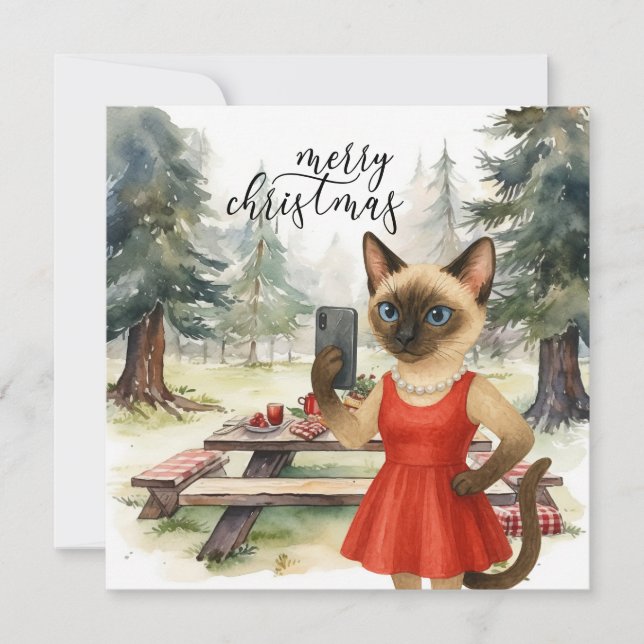 Cartes Pour Fêtes Annuelles Message d'envoi de chats de Siamese Joyeux Noël (Devant)