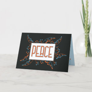 Cartes Pour Fêtes Annuelles Message "PEACE" moderne baies bleues orange