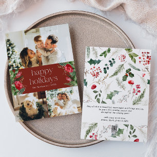 Cartes Pour Fêtes Annuelles Message personnalisé 3 Photo Bourgogne Rouge Botan