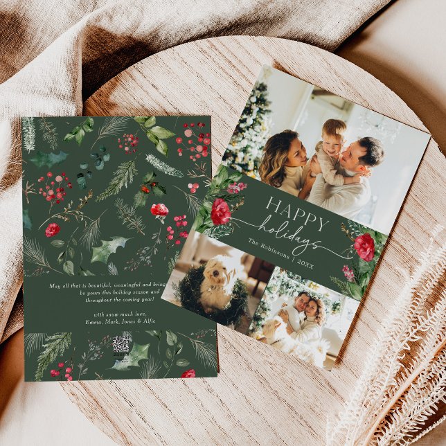 Cartes Pour Fêtes Annuelles Message personnalisé Forest Green Foliage 3 Photo (Créateur téléchargé)