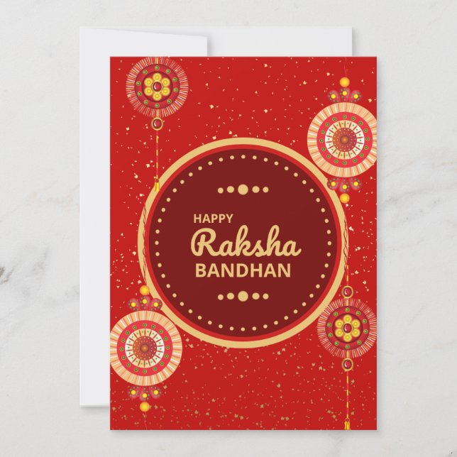 Cartes Pour Fêtes Annuelles Message Raksha Bandhan : rouge vif et or (Devant)
