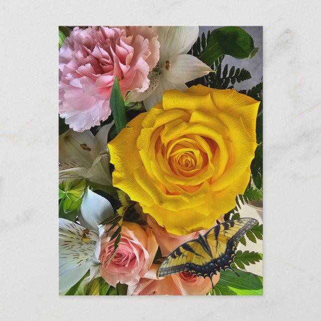 Cartes Pour Fêtes Annuelles Message rose jaune (Devant)