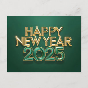 Cartes Pour Fêtes Annuelles Métallic Vert or Bonne année 2025