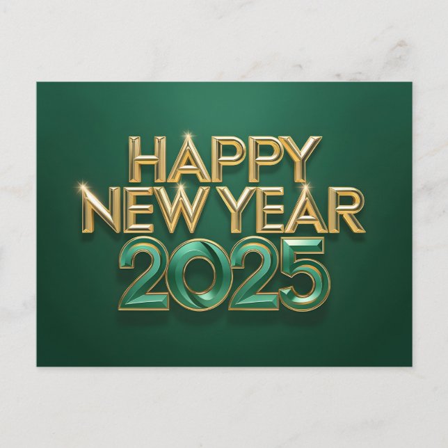 Cartes Pour Fêtes Annuelles Métallic Vert or Bonne année 2025 (Devant)