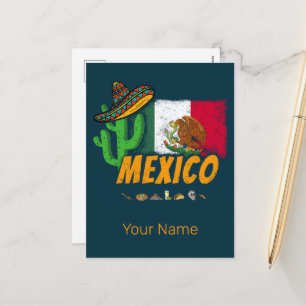 Cartes Pour Fêtes Annuelles Mexique Cactus Vintage avec Drapeau Sombrero Souve