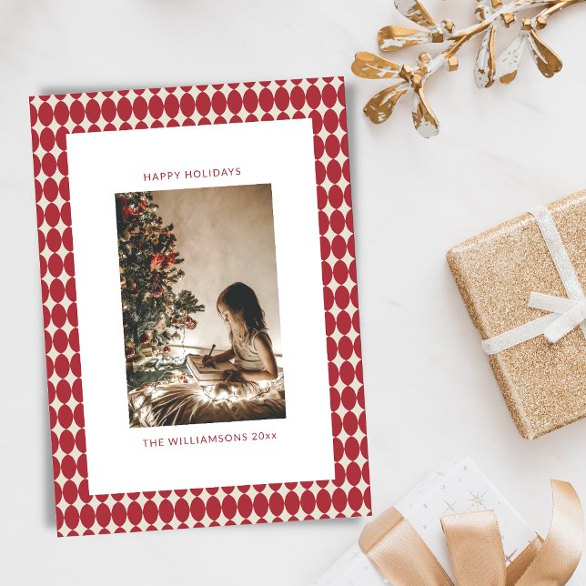 Cartes Pour Fêtes Annuelles Mi-siècle Red Baubles Vertical Photo Noël (Créateur téléchargé)