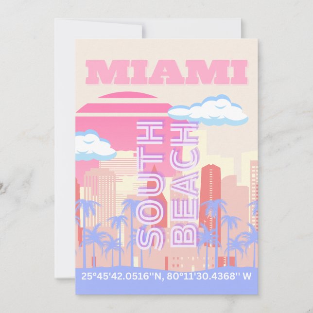 Cartes Pour Fêtes Annuelles Miami Beach, Miami Travel Art, Preppy Room, Pastel (Devant)