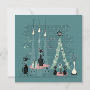 Cartes Pour Fêtes Annuelles Mid Century Famille de chats vacances ©️ studioxti