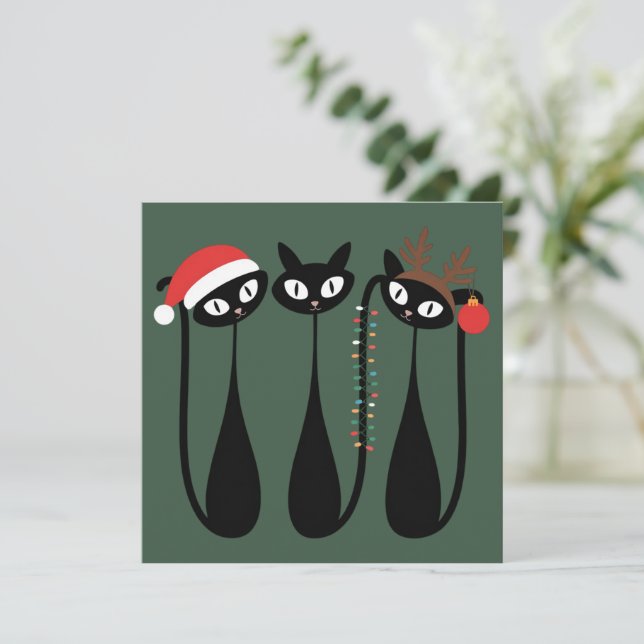 Cartes Pour Fêtes Annuelles Mid Century Modern Christmas Cats Retro Classic (Debout devant)