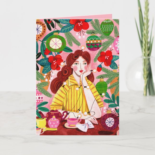 Cartes Pour Fêtes Annuelles Mid Century Retro Femme Noël (Devant)