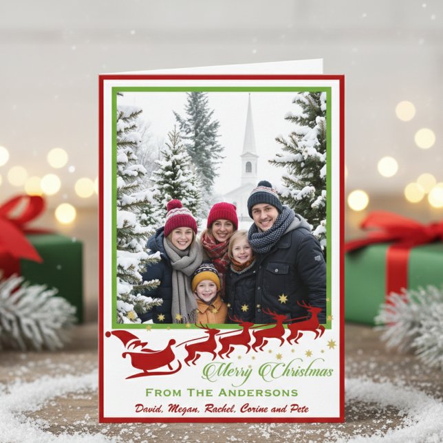 Cartes Pour Fêtes Annuelles Mid-Century Santa & Reindeer Custom Photo (Mid-Century Santa & Reindeer Custom Photo Holiday Card)