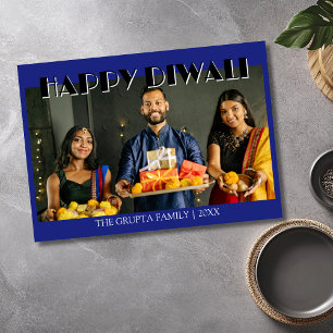 Cartes Pour Fêtes Annuelles Midnight Blue Traditionnelle Photo Joyeux Diwali