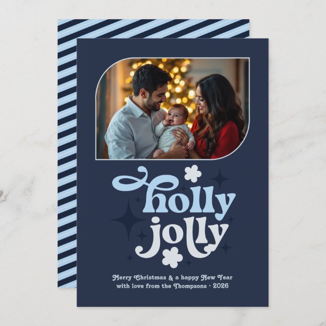 Cartes Pour Fêtes Annuelles Midnight Frost Modern Blue Christmas Photo (Devant / Derrière)